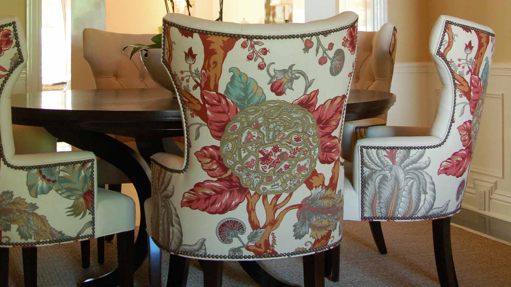 two tone fabric dining chairs